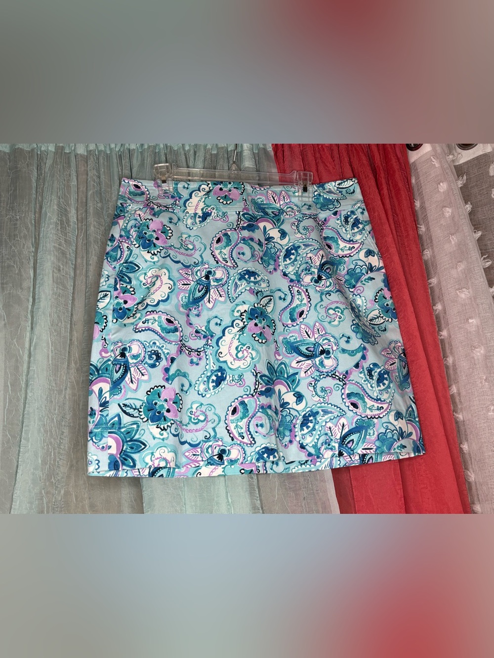 Talbots Light Blue Paisley Mini Skirt